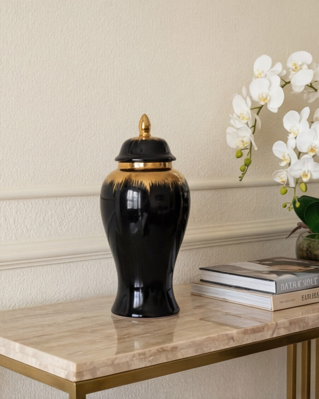 Royal Onyx Golden Rim Temple Jar - Small