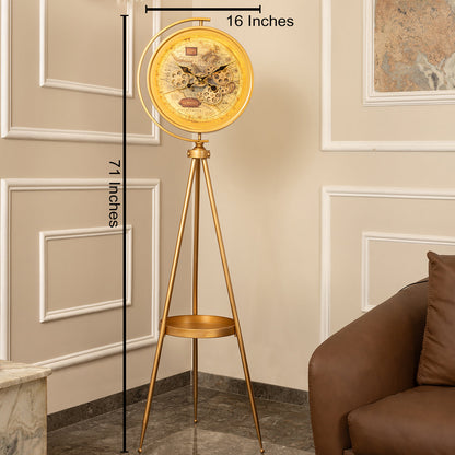 Timeless Tradition Tripod Base Luxury Designer Floor Clock With Moving Gear Mechanism (Steel Body) (With Light & Remote)