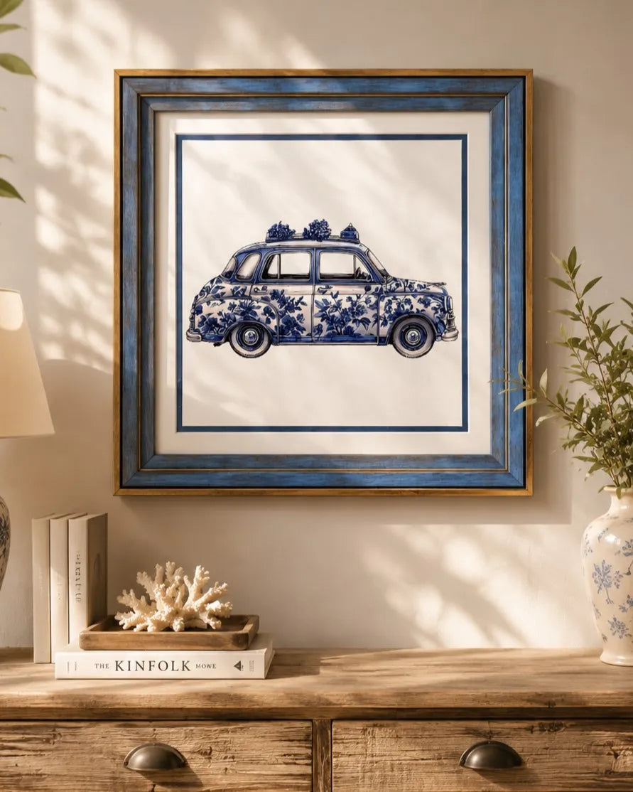 Blue & White Framed Wall art - 12"x12"