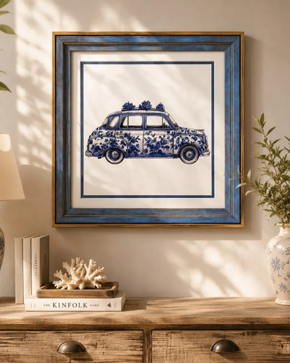 Blue & White Framed Wall art - 12"x12"