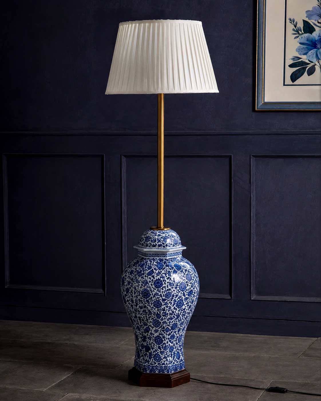 Floral Harmony Temple Jar Floor Lamp