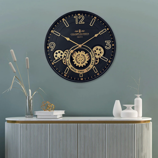 Tick Tock Tech Luxury Designer Wall clocks for the Home With Moving Gear Mechanism Buy Wall Clock Online (Steel Body)