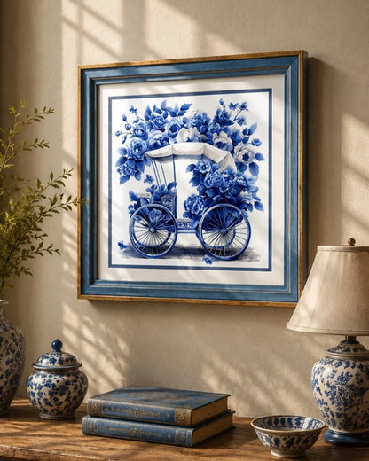 Blue & White Framed Wall art - 12"x12"