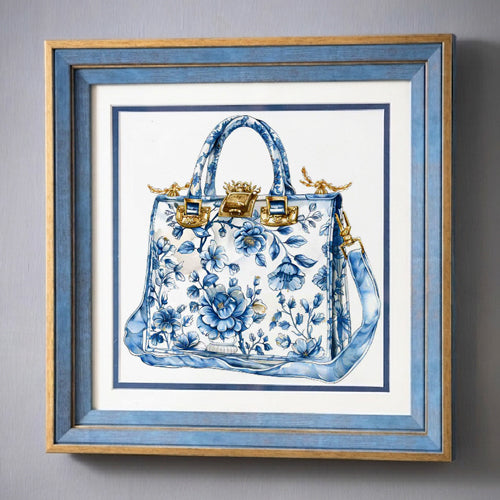 Blue & White Framed Wall art - 12"x12"