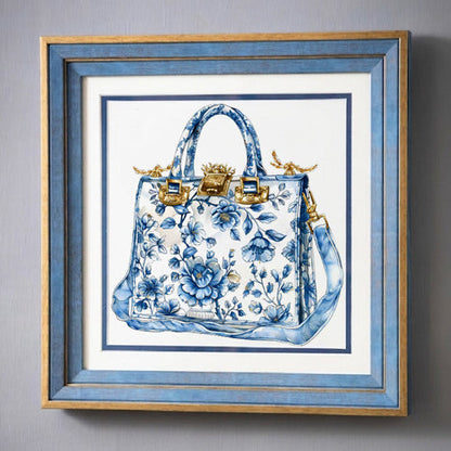 Blue & White Framed Wall art - 12"x12"