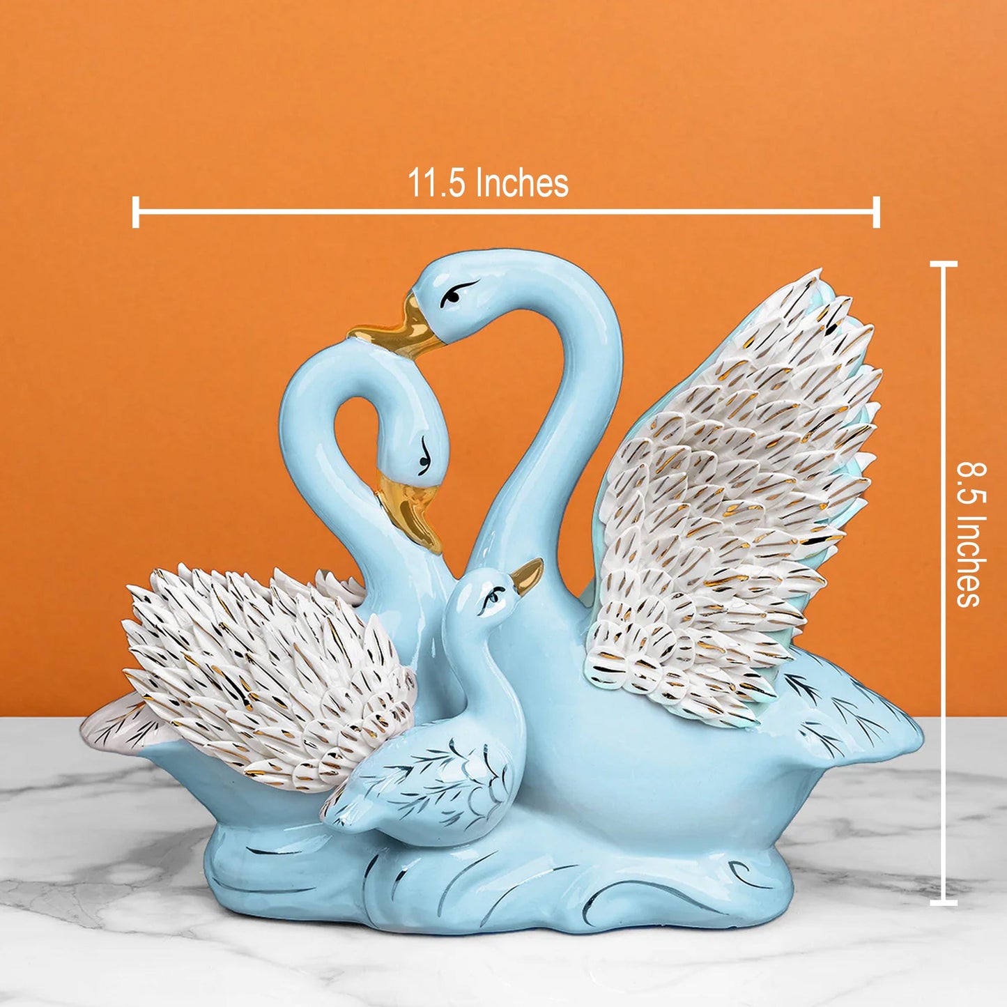 Swan Family Sculpture and Ceramic Decorative showpiece & Items for Room Decoration - Blue