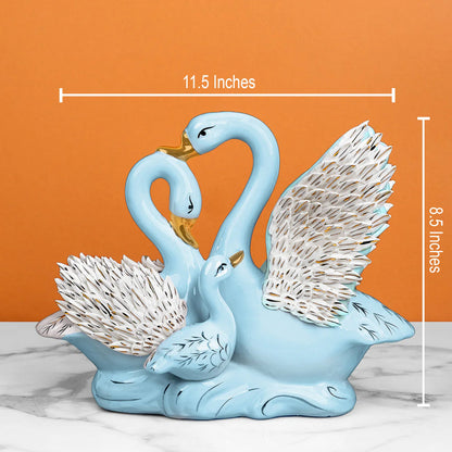 Swan Family Sculpture and Ceramic Decorative showpiece & Items for Room Decoration - Blue