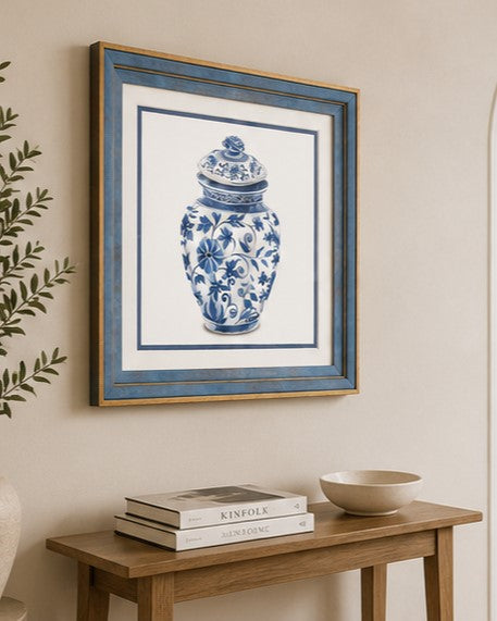 Blue & White Framed Wall art - 12"x12"