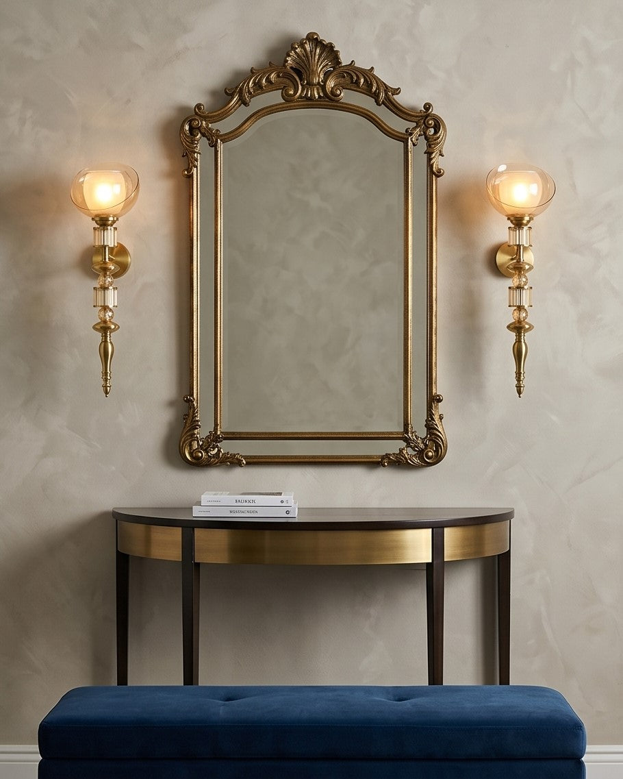 Auréve Crystal Brass Wall Sconce - Amber