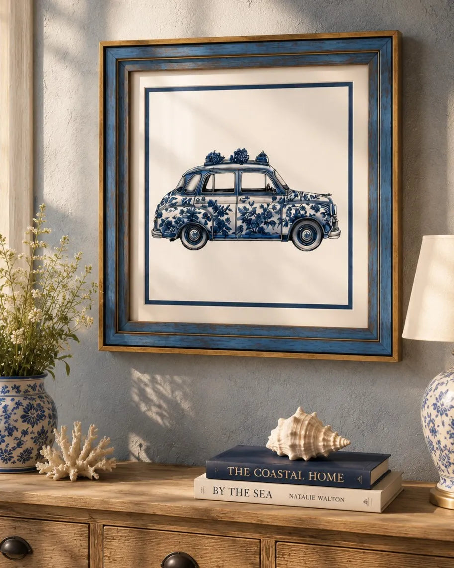 Blue & White Framed Wall art - 12"x12"