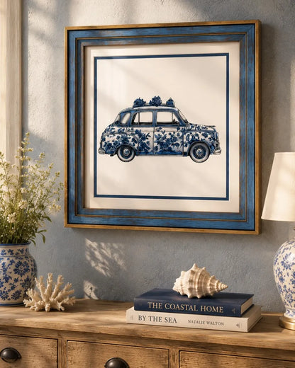 Blue & White Framed Wall art - 12"x12"