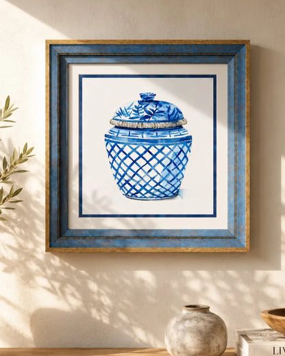 Blue & White Framed Wall art - 12"x12"