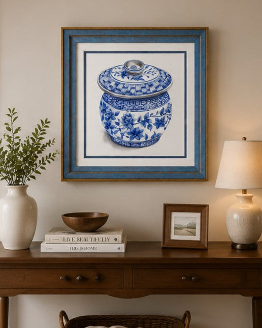 Blue & White Framed Wall art - 12"x12"