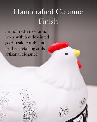 Rooster Egg Basket - White
