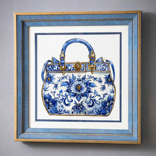 Blue & White Framed Wall art - 12"x12"