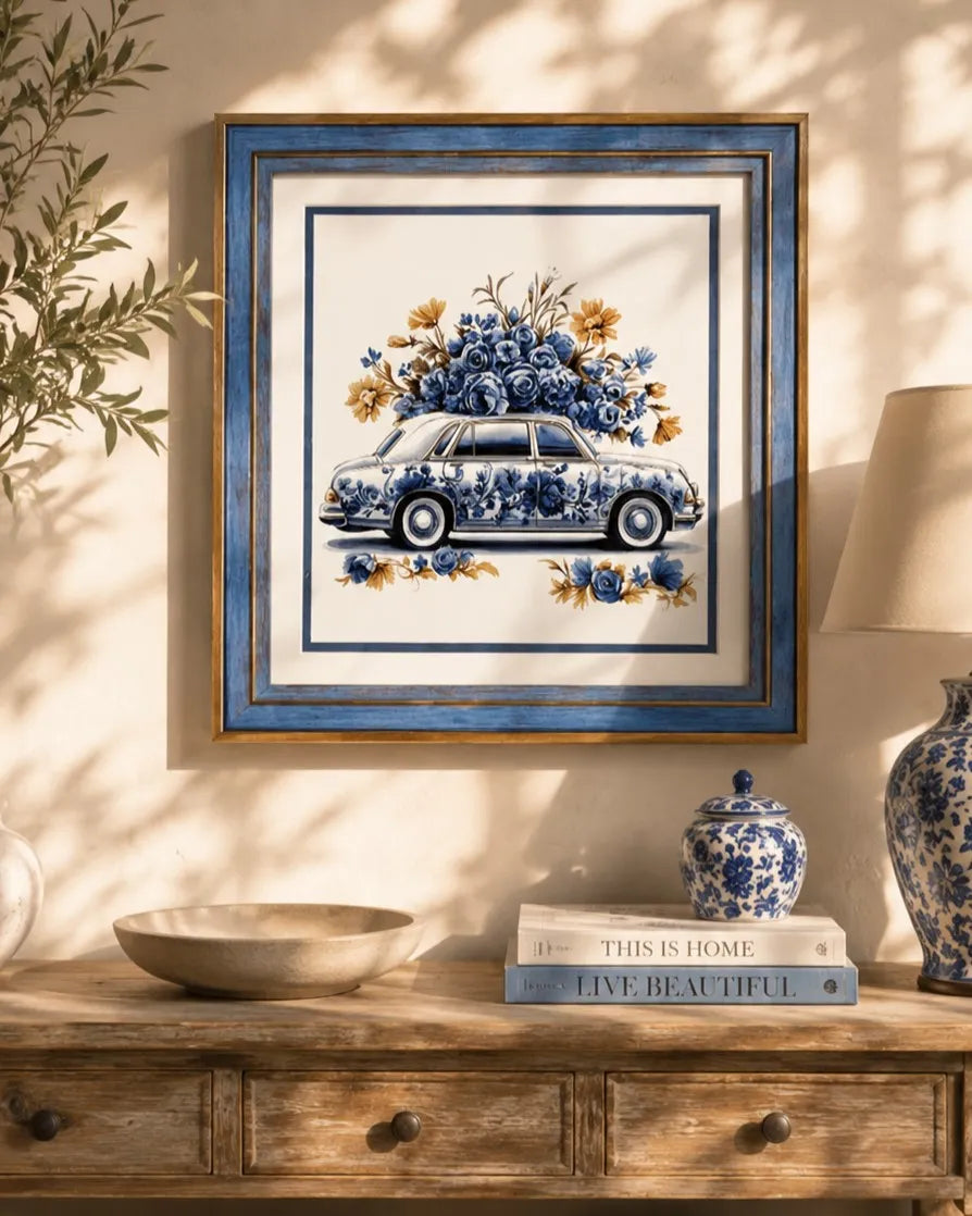 Blue & White Framed Wall art - 12"x12"