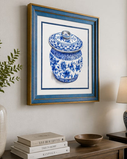 Blue & White Framed Wall art - 12"x12"
