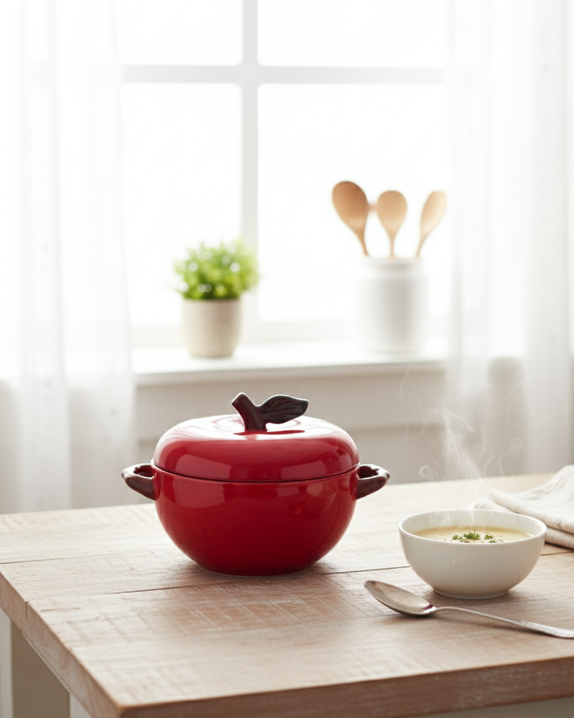 Red Apple Ceramic Casserole With Lid - 3 Ltr