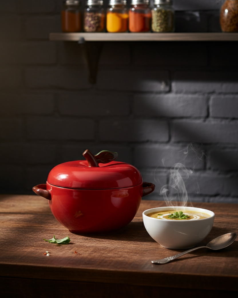 Red Apple Ceramic Casserole With Lid - 3 Ltr
