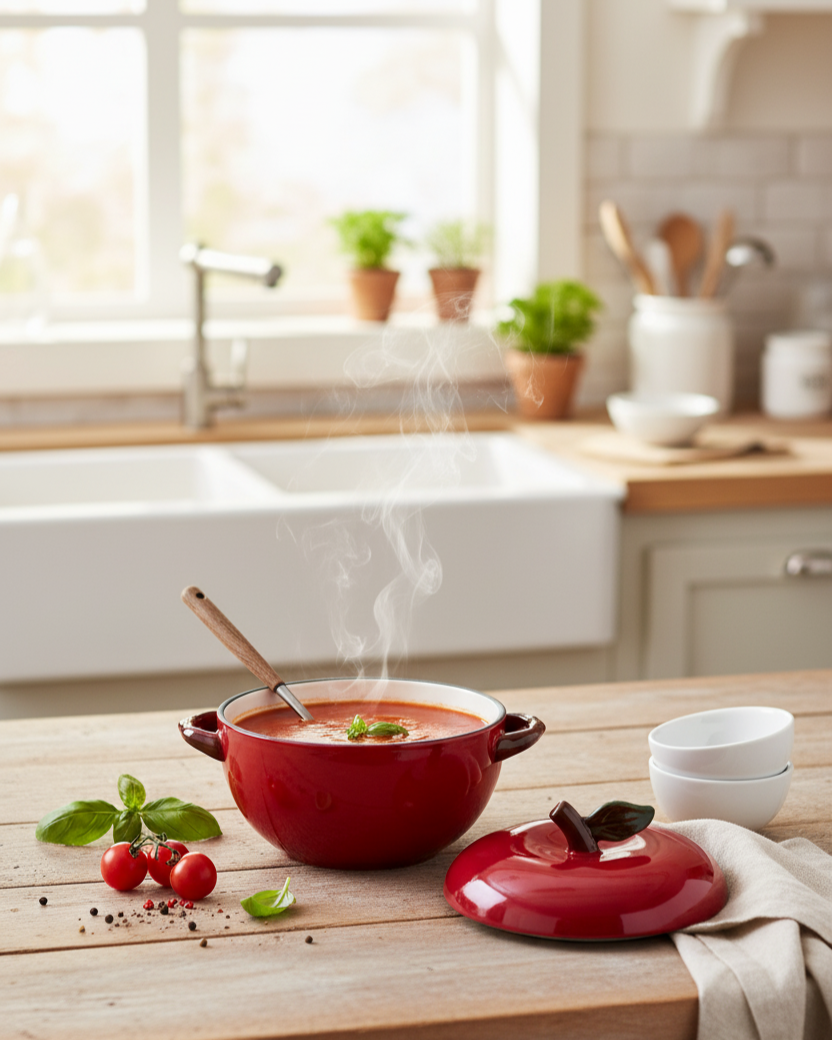 Red Apple Ceramic Casserole With Lid - 3 Ltr