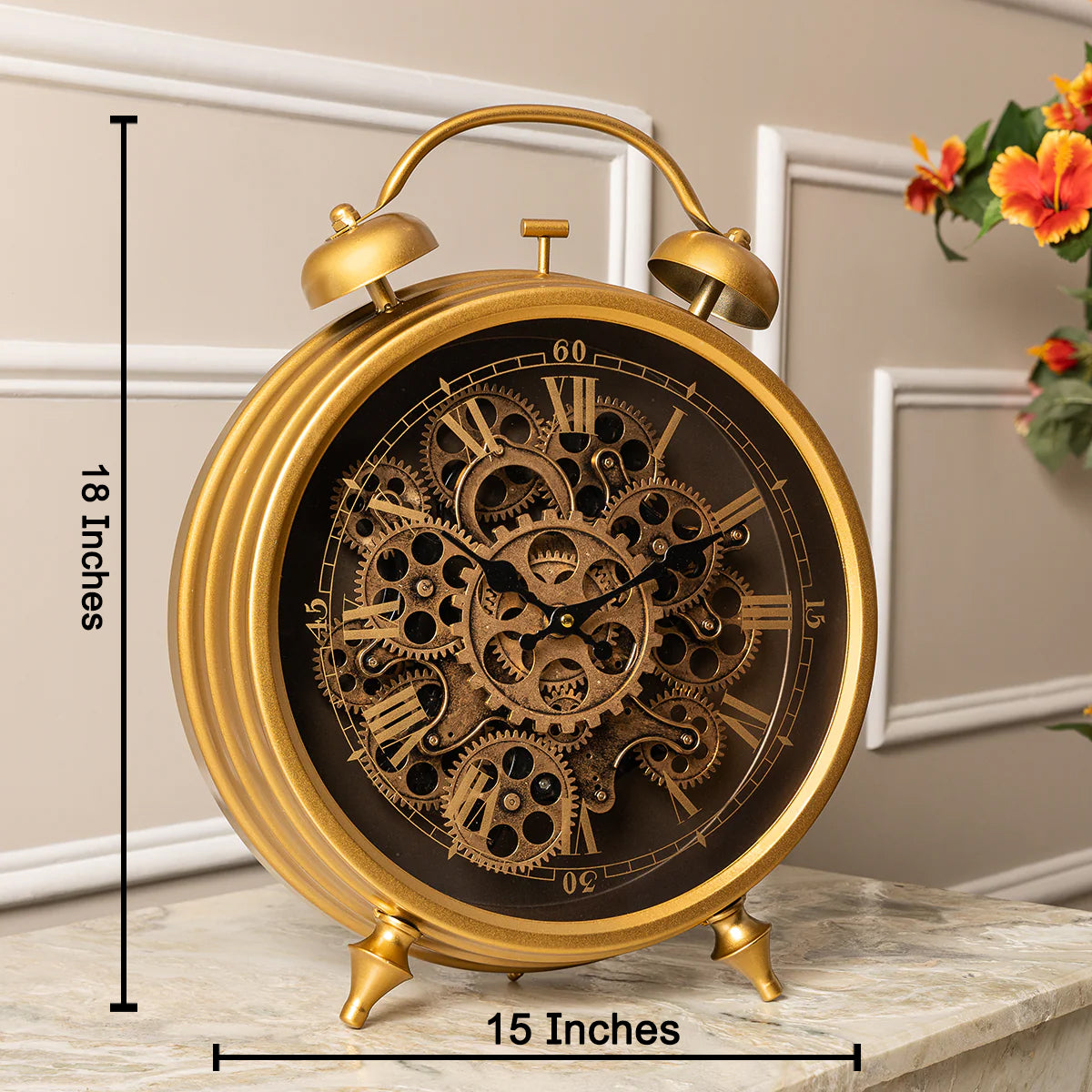 Royal Ticks Luxury Designer Table Clock With Moving Gear Mechanism Buy Table Clock Online (Steel Body)