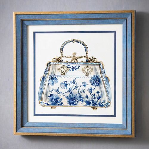 Blue & White Framed Wall art - 12"x12"