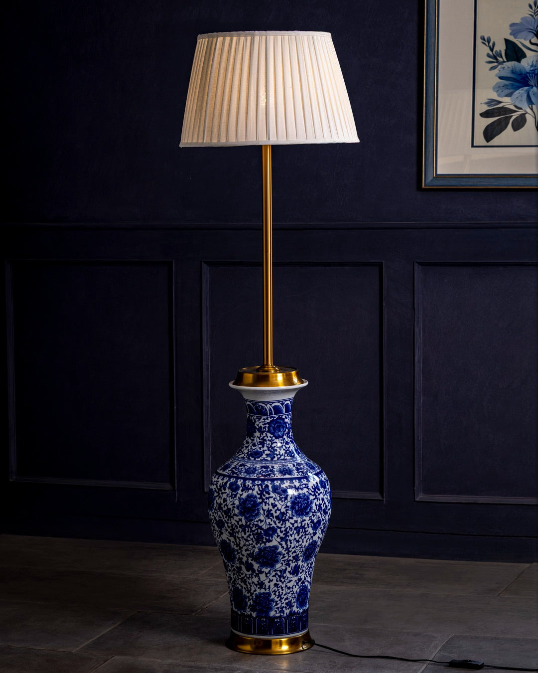 Oriental Indigo Floral Floor Lamp