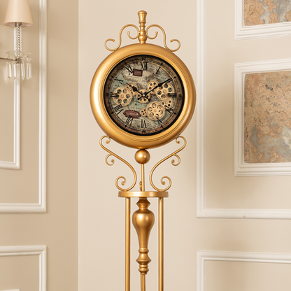 Victorian Timeless Tradition Luxury Designer Standing Clock With Moving Gear Mechanism (Steel Body)
