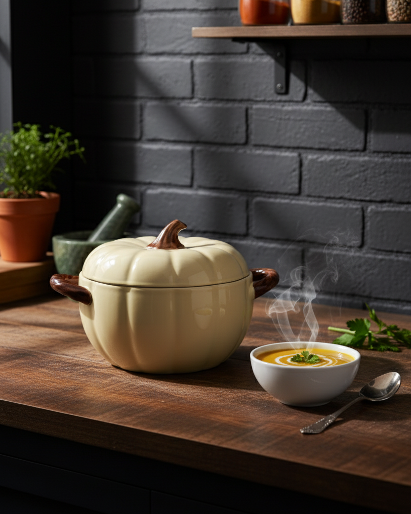 Pumpkin Ceramic Casserole with Lid - Cream 3 Ltr