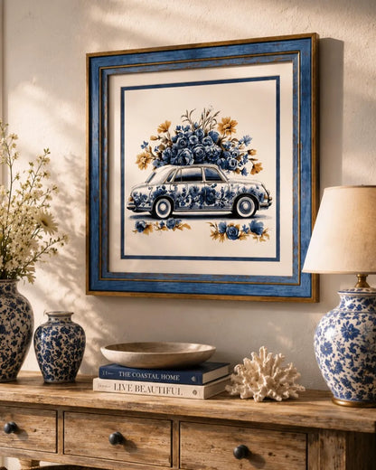 Blue & White Framed Wall art - 12"x12"