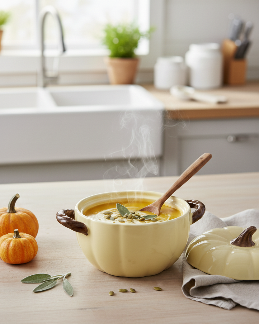 Pumpkin Ceramic Casserole with Lid - Cream 3 Ltr