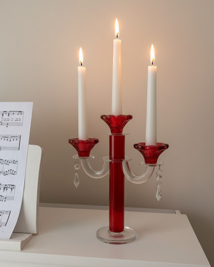 Red Radiant 3-Arms Crystal Candle Stand