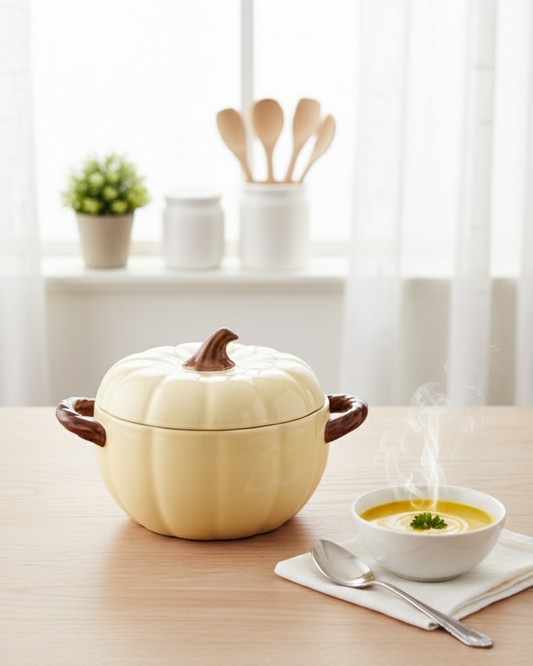 Pumpkin Ceramic Casserole with Lid - Cream 3 Ltr