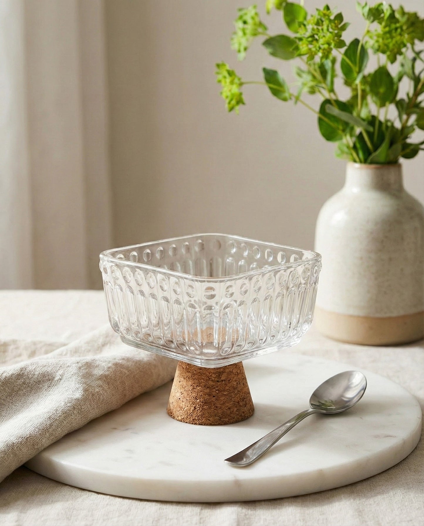 Modern Ribbed Glass Dessert Bowl