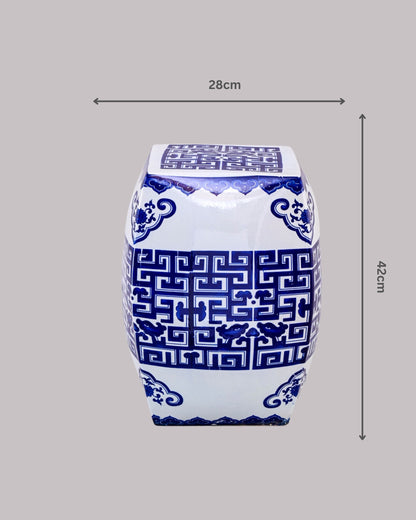 Blue & White Geometric Garden Stool
