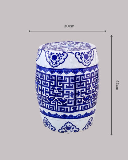 Blue Geometric Porcelain Garden Stool