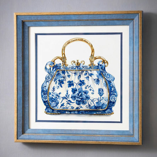 Blue & White Framed Wall art - 12"x12"