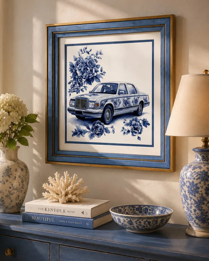 Blue & White Framed Wall art - 12"x12"