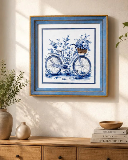 Blue & White Framed Wall art - 12"x12"