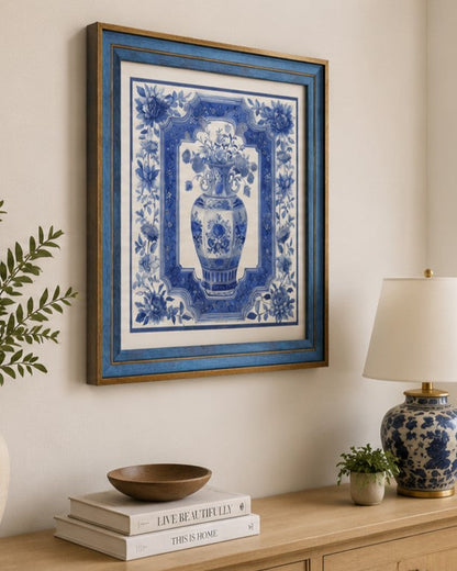 Blue & White Framed Wall art - 12"x12"