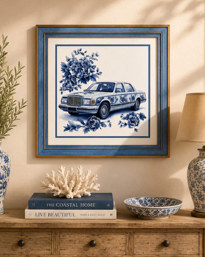Blue & White Framed Wall art - 12"x12"