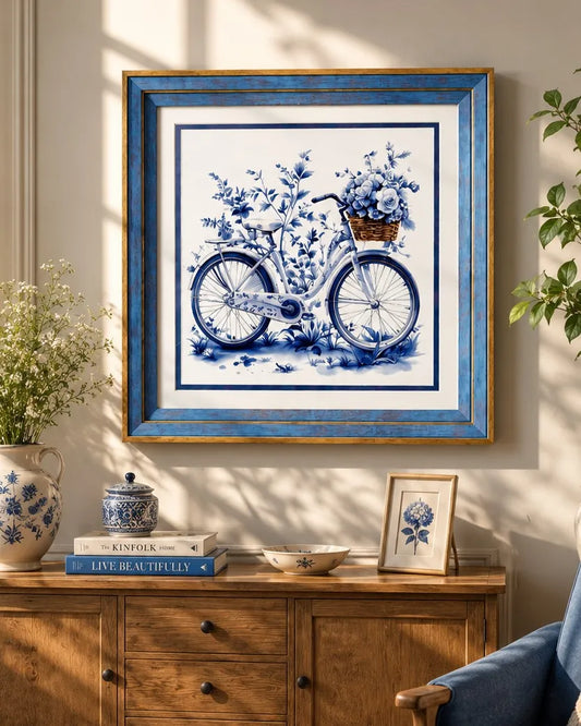 Blue & White Framed Wall art - 12"x12"