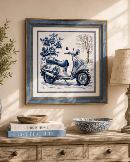 Blue & White Framed Wall art - 12"x12"