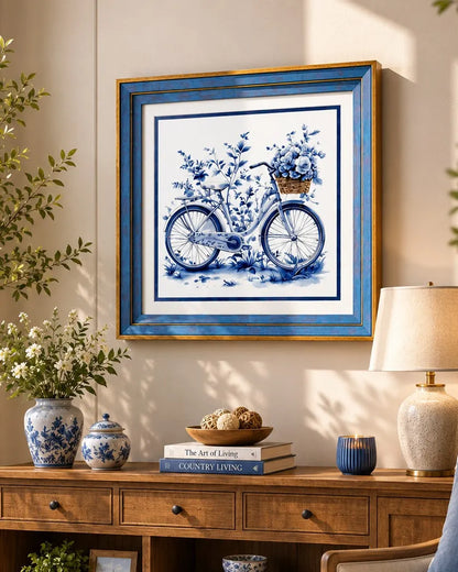 Blue & White Framed Wall art - 12"x12"