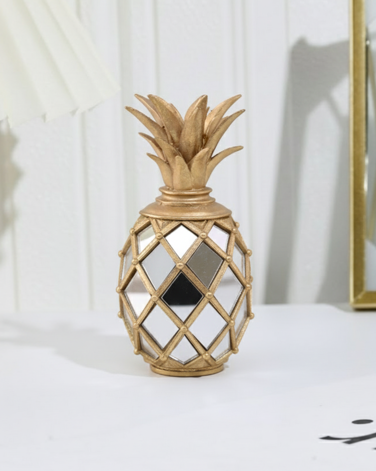 Golden Pineapple Mirror Table Décor - Set Of 3