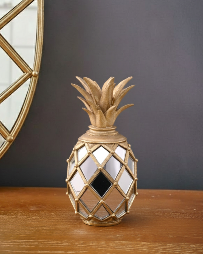 Golden Pineapple Mirror Table Décor - Set Of 3
