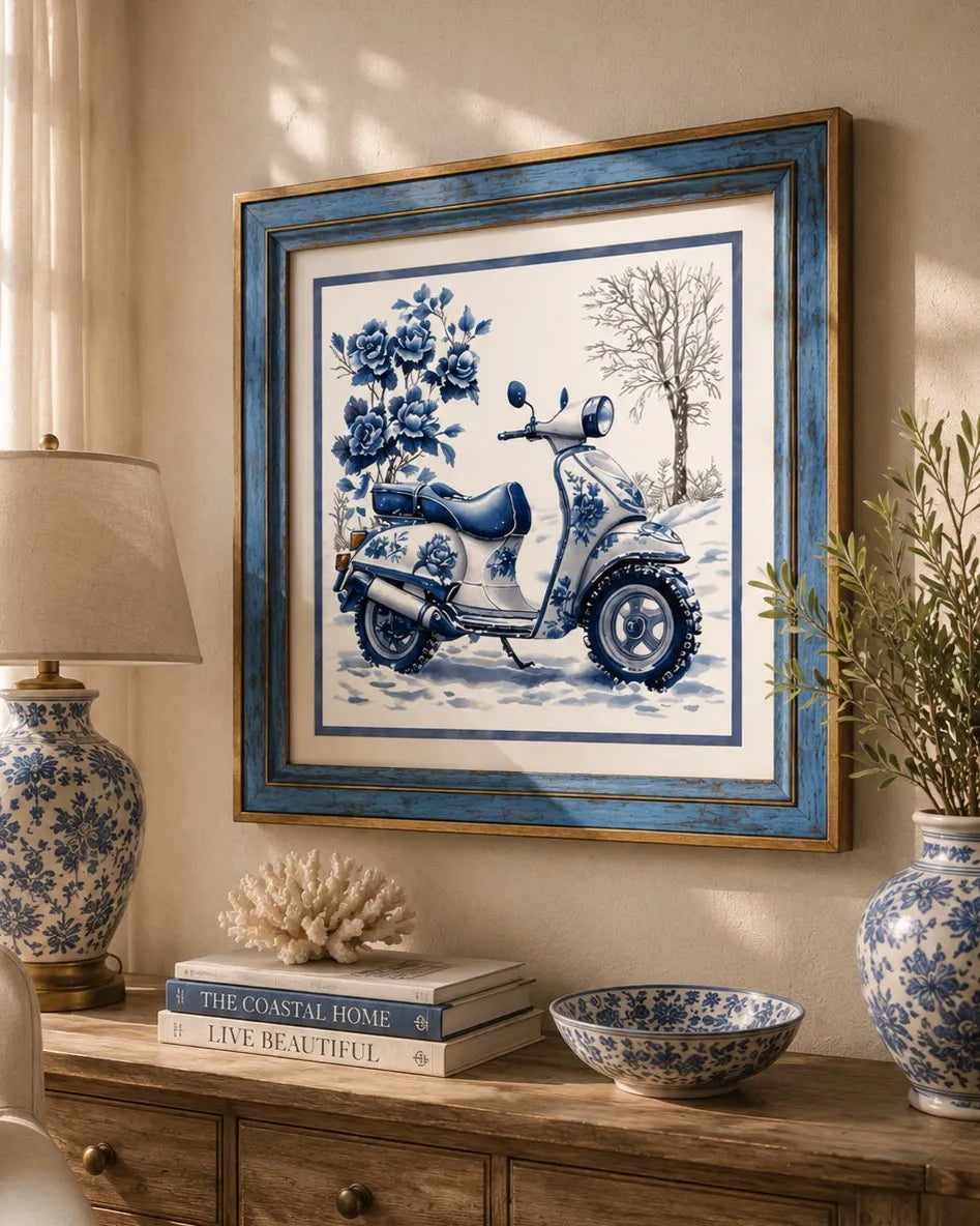 Blue & White Framed Wall art - 12"x12"