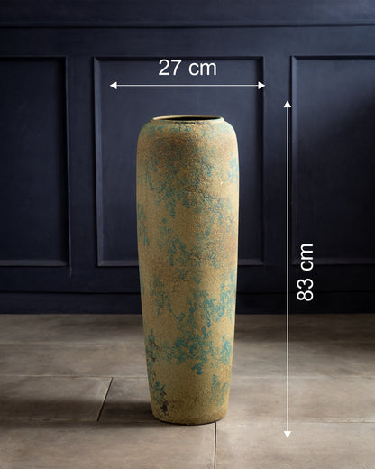 Antique Teal Textured Floor Vase - Large