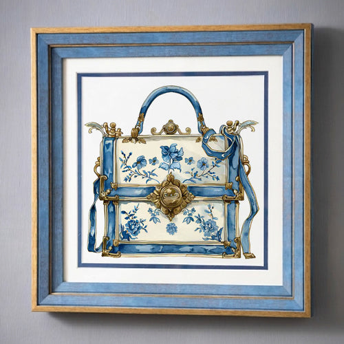 Blue & White Framed Wall art - 12"x12"