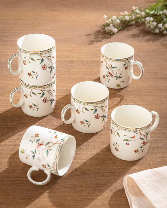 Ivory Vine Floral Mug - Set Of 6